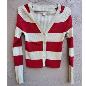 Maeve Anthropologie Striped Ribbed Knit Cardigan Sweater Preppy Minimalist